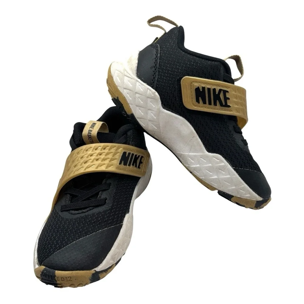 Nike Team Hustle 11C Black Metallic Gold Kid Preschool Basketball HF6280-003